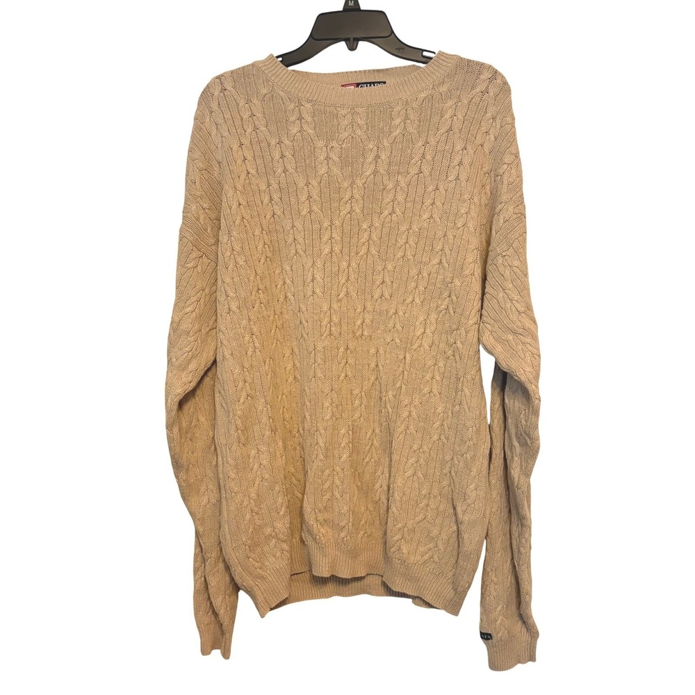 Chaps Ralph Lauren Mens M Cable Knit Fisherman‎ Linen Cotton Blend Sweater Tan